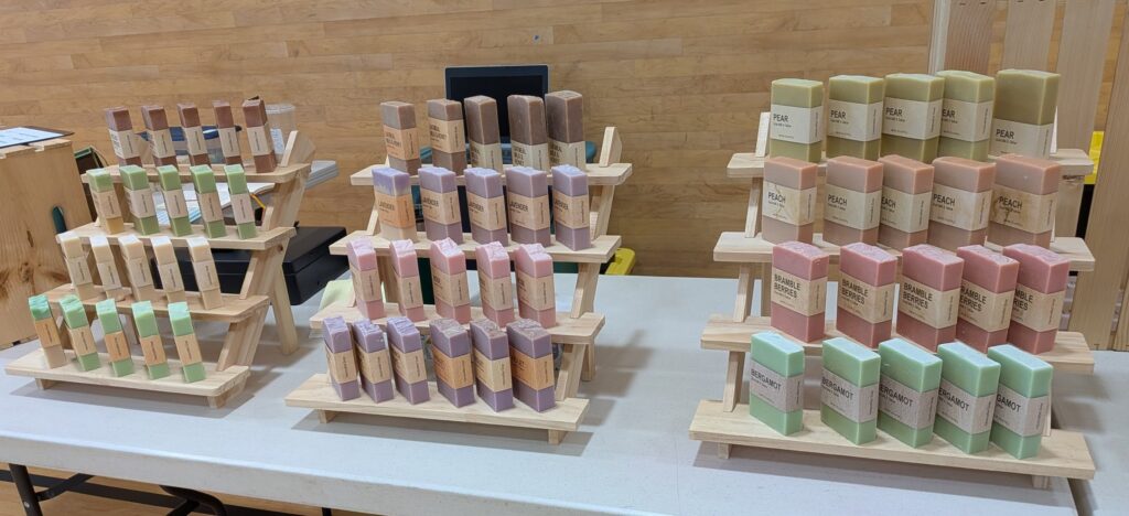 a display of our soap bars at a recent event